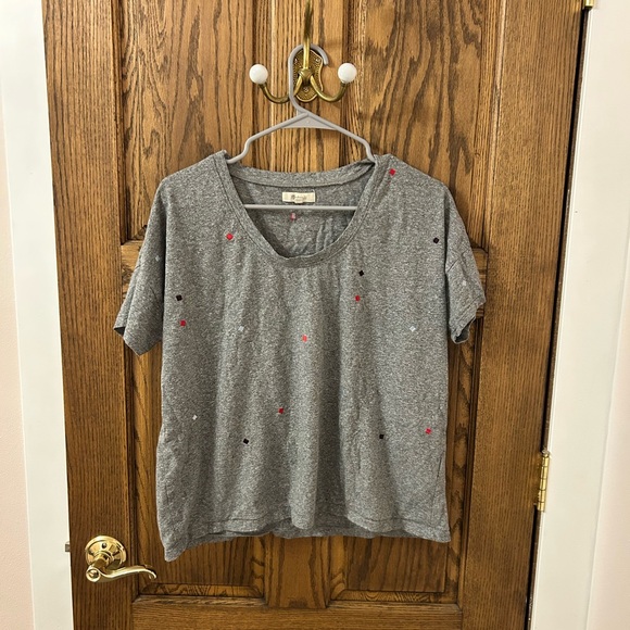 Madewell Tops - Madewell Gray Tee with Colorful Embroidered Accents Small